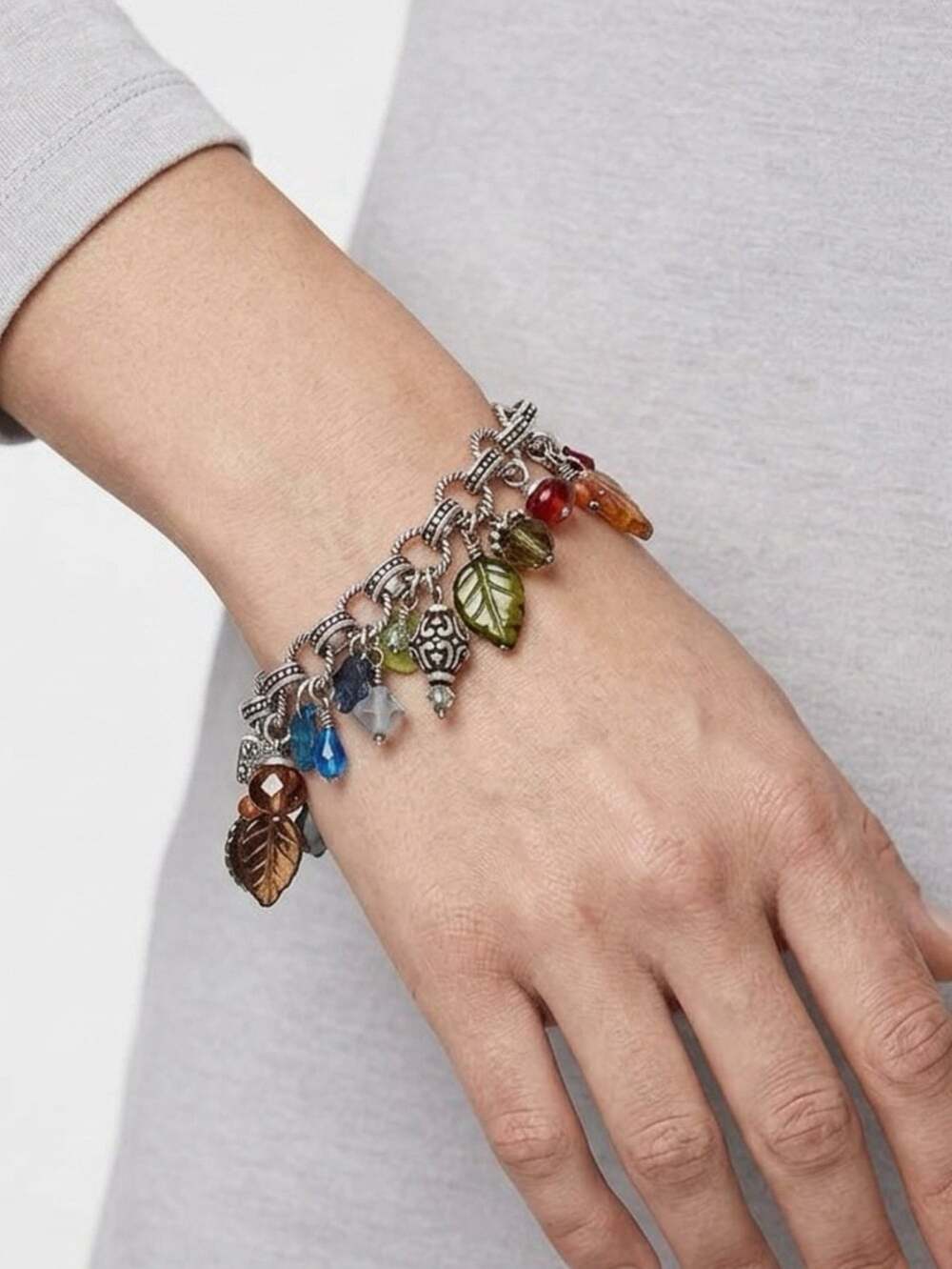 Brighton Venetian Leaves multicolored Beaded Charm Bracelet NWOT - Picture 2 of 5